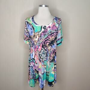 Paisley Grace‎ Top Abstract Floral Stretch Jersey Knit Babydoll